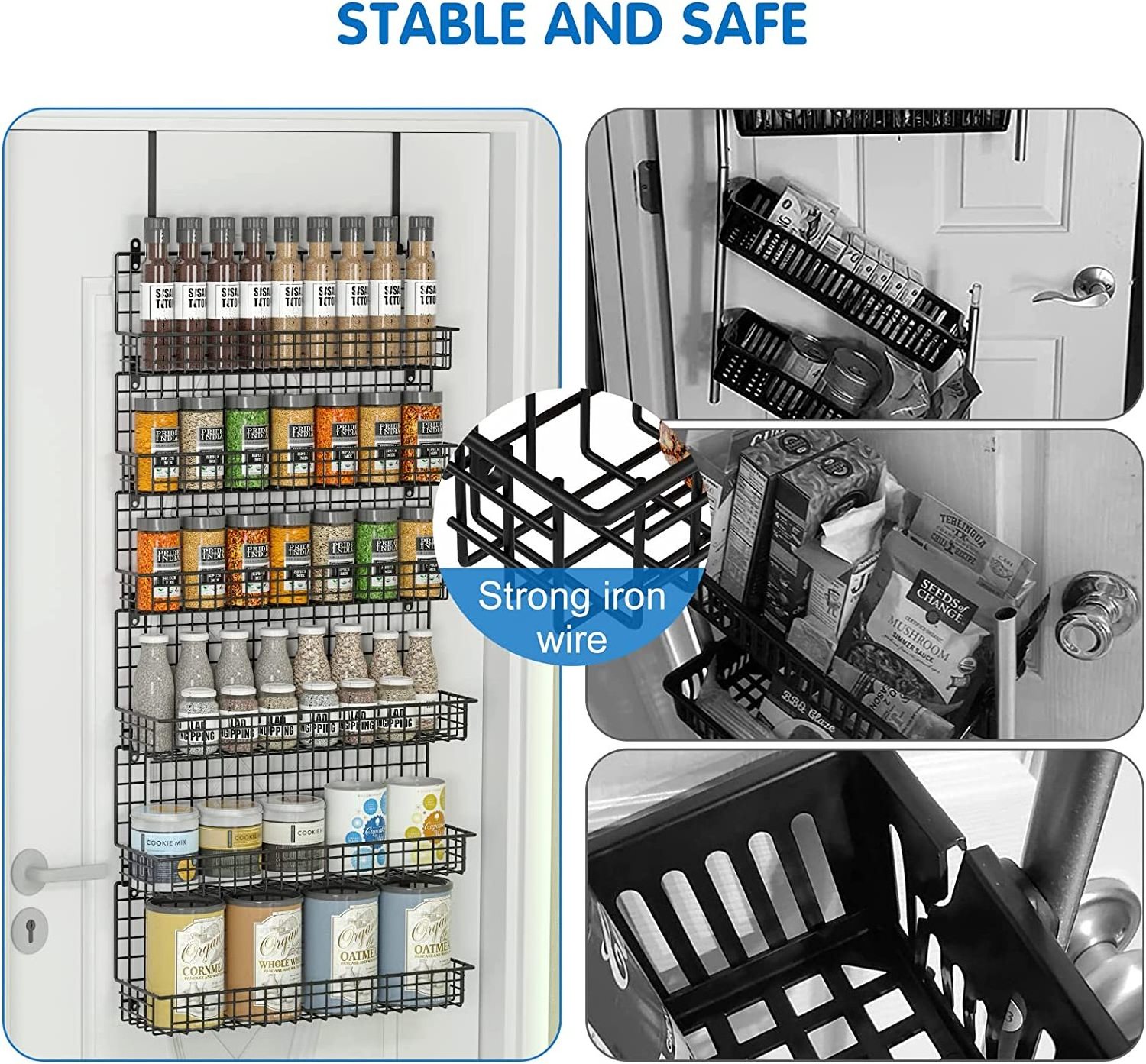 Black Metal Shelf Seasoning Holder Rack Wall Mount Pantry Organizer 6 Tier Over The Door Hanging Spice Rack