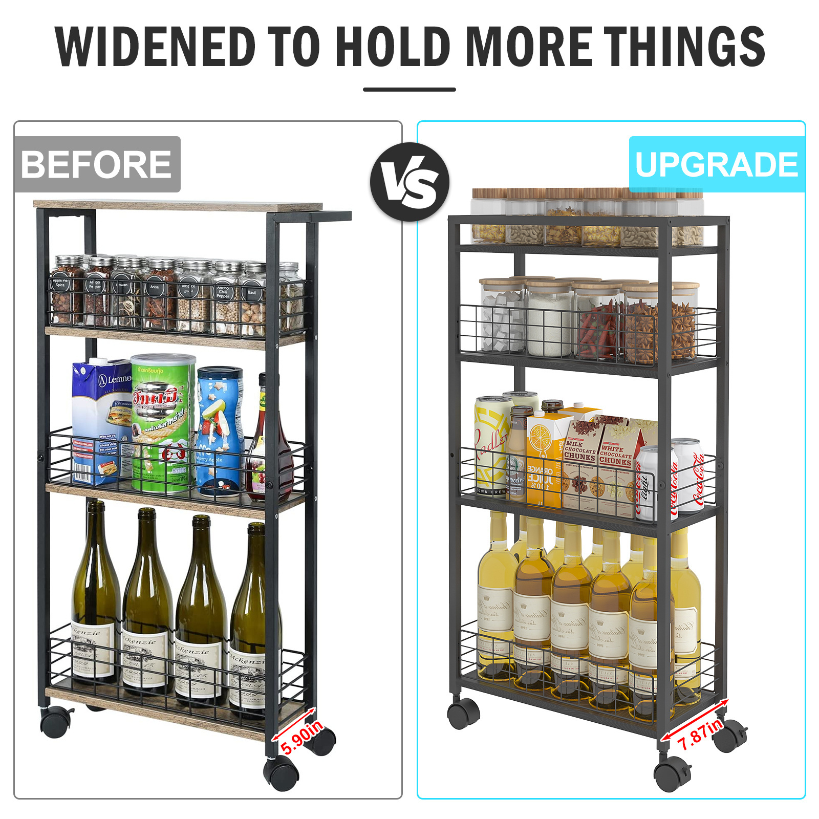 Kitchen Bathroom Organization And Slim 4 Tier Storage Cart Trolley Slide Out Rolling Pantry Shelf With Wheels