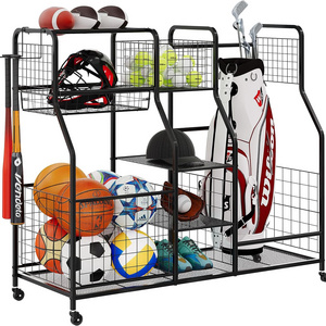 Golf bag metal wire vertical display rack cart for basketball ball and accessor sports equipment storage organizer