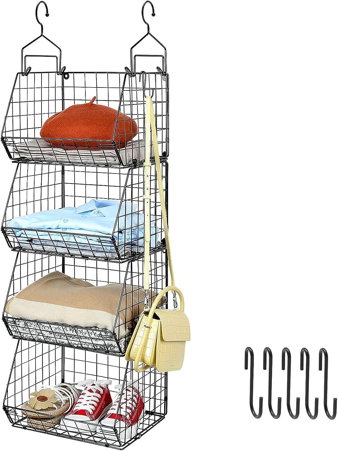 4 Tier Adjustable Metal Wire Storage Basket Hanging Closet Organizer Rack wardrobe organizer