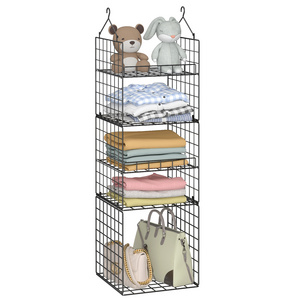 Foldable Stackable Closet Organizer Black Adjustable Metal Wire Hanging Basket Wardrobe Closet Organizer And Storage For Clothes