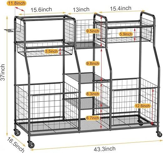 Cart with wheels lock football display stand carts ball racks volleyball garage sports equipment storage organizer