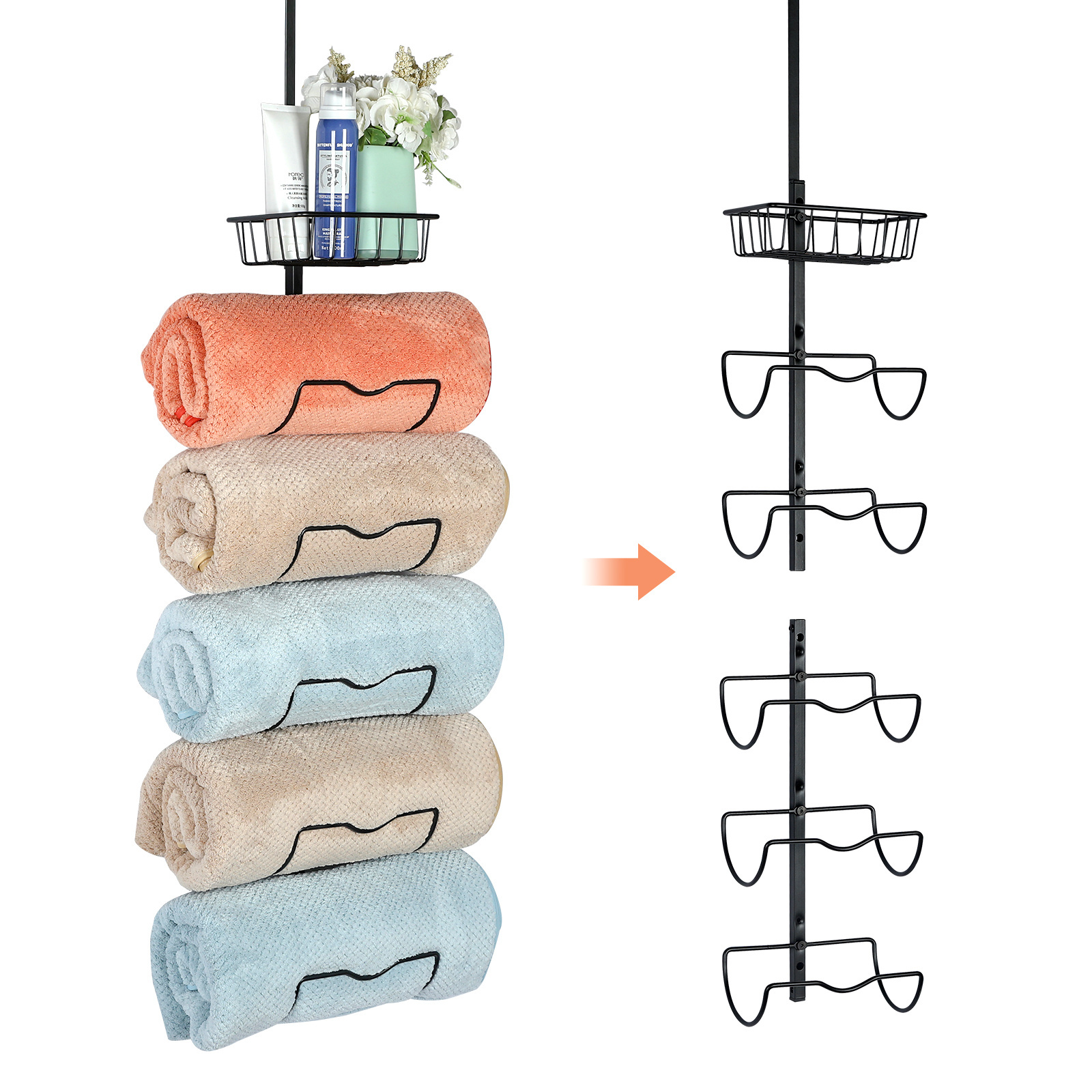 Competitive Price Multifunction 6 Tier Metal Vertical Wall Mounted Multiple Over Door Shower Towel Rack Hanging Holder With Hook