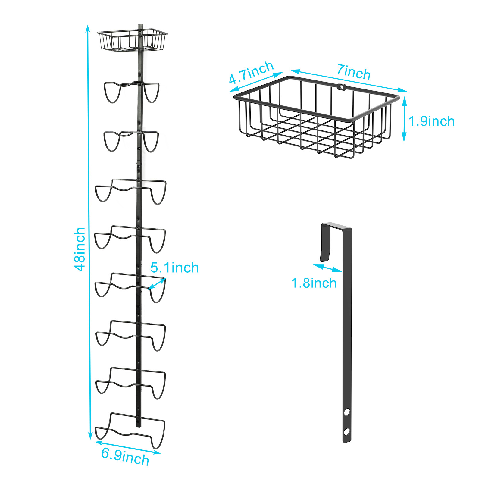 Wall Mount & Over door hanging bathroom storage towel rack Adjustable Compartments Iron Towel Holder Wine Rack