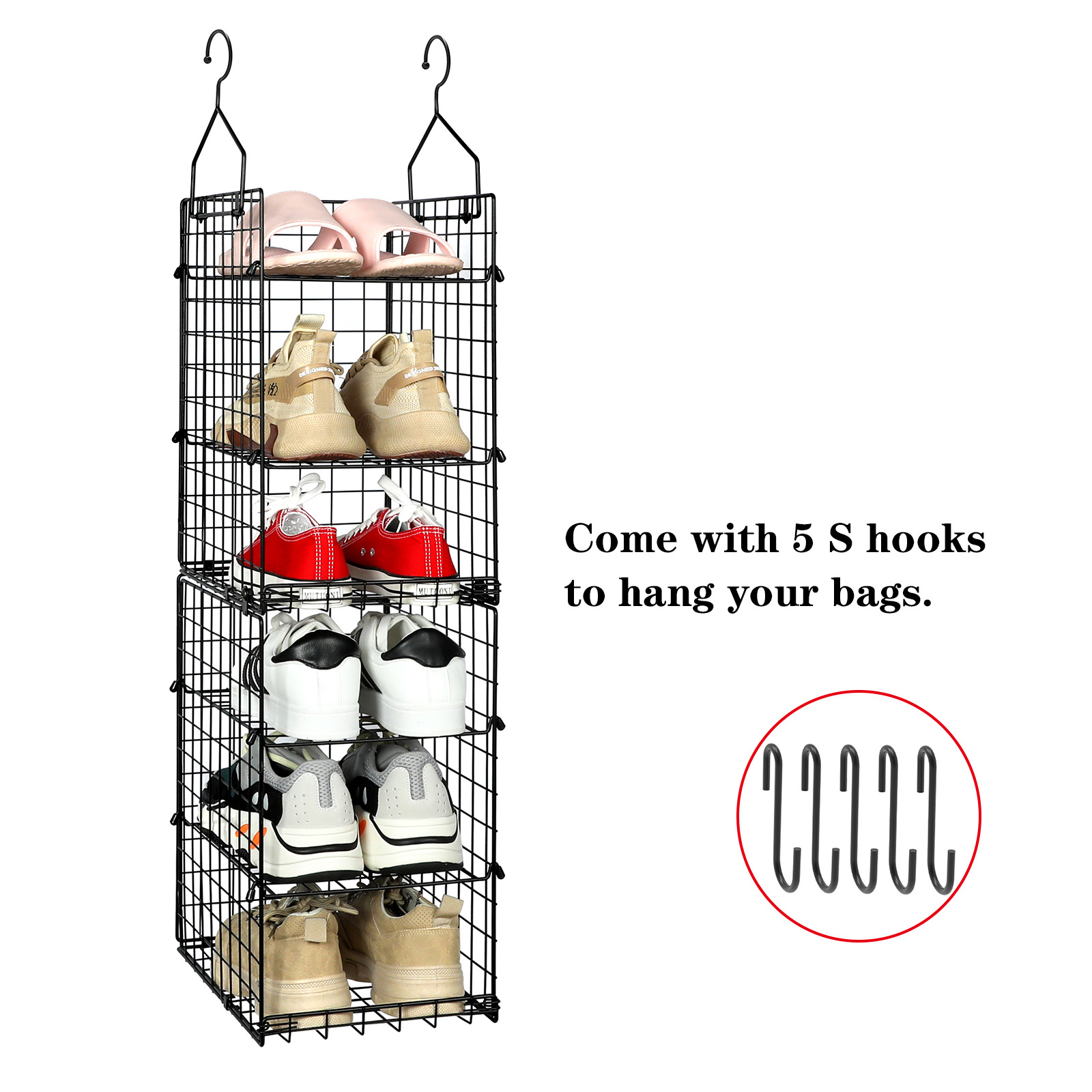 Modern Furniture Organizer Portable Wardrobe Closet Foldable 6 Tier Wire Metal Hanging Clothes Shoe Closet Organizer