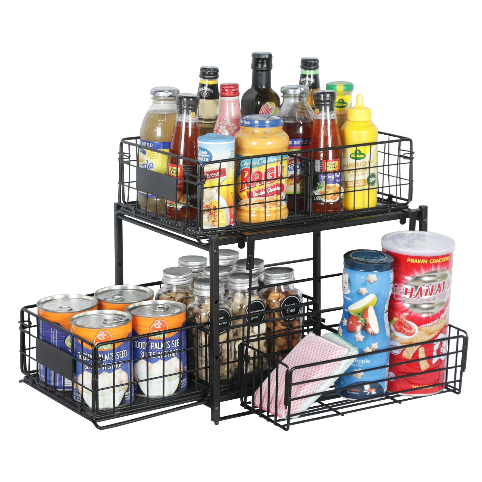 2 Pack Tier Kitchen Bathroom Wire Sliding Pullout Kitchen Stainless Steel Pull Out Basket Under Sink Organizer