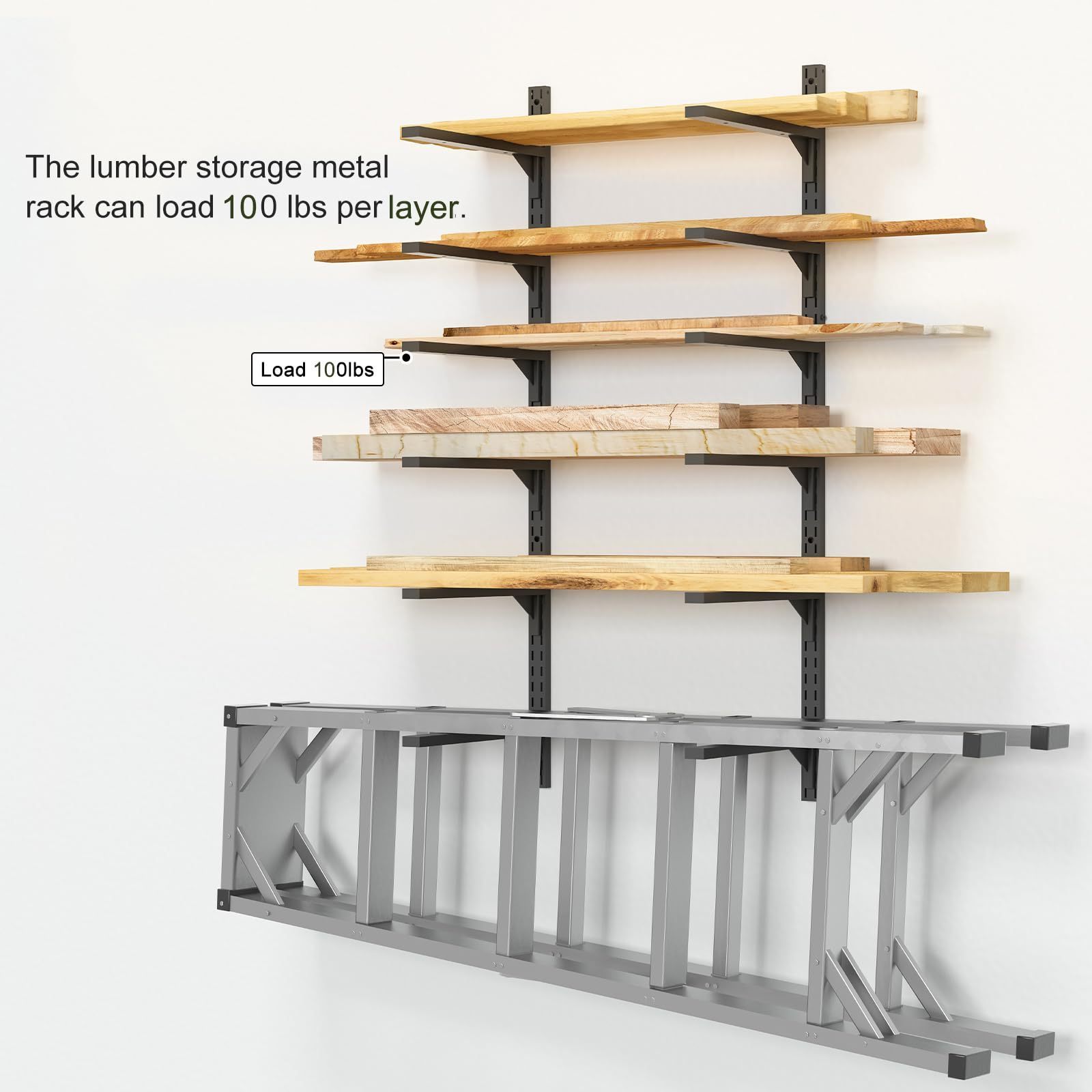 Wall Mount Wood Organizer Rack Detachable 6-Level Tools Skateboards Skates Golf Storage Shelves Units