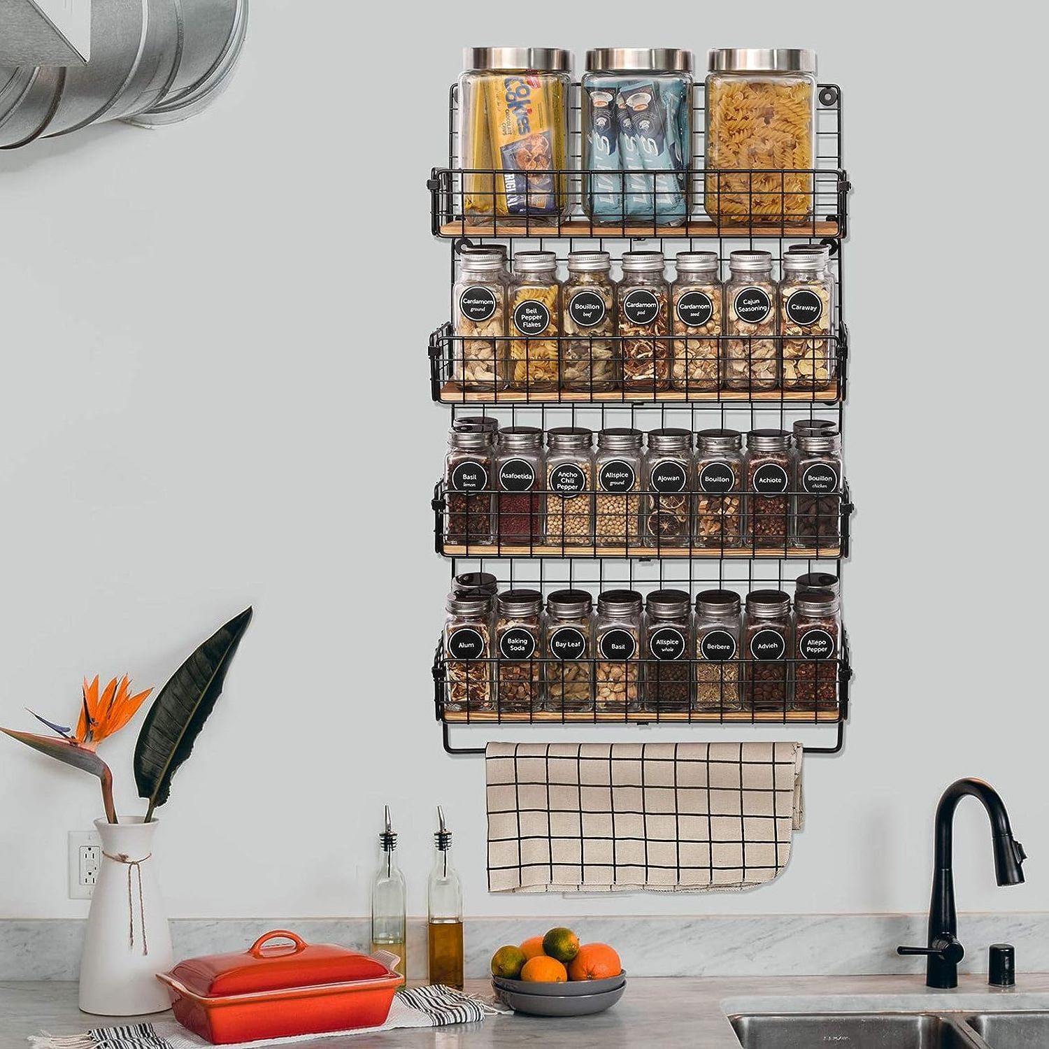 Wall Mounted Spice Rack 4 Tier Hanging Seasoning Jar Storage Rack Condiment Bottle Organizer Holder Rack Float