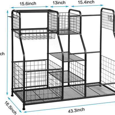 3 layer steel box garage floor typestanding metal garden tool organizer with storage hooks