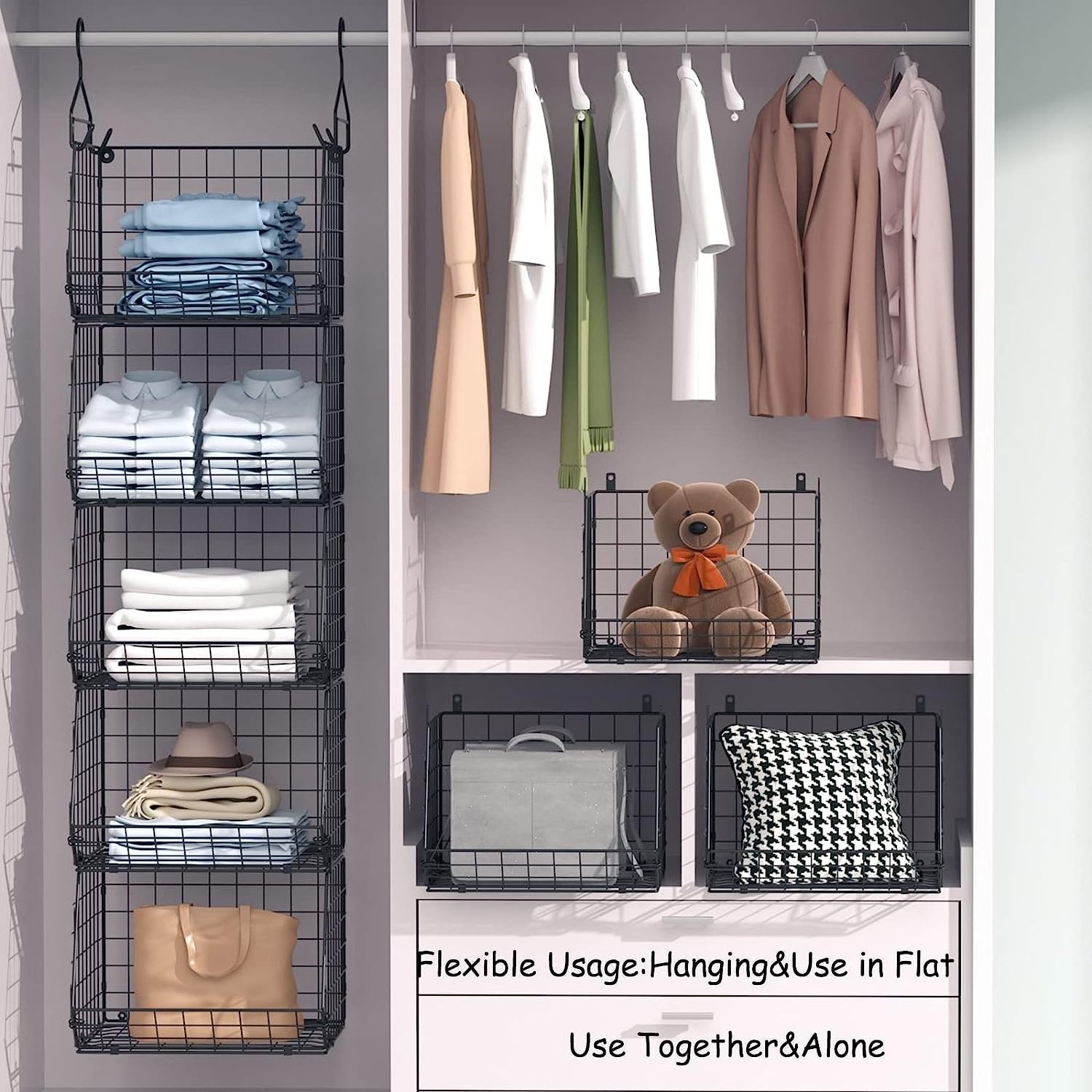 4 Tier Adjustable Metal Wire Storage Basket Hanging Closet Organizer Rack wardrobe organizer