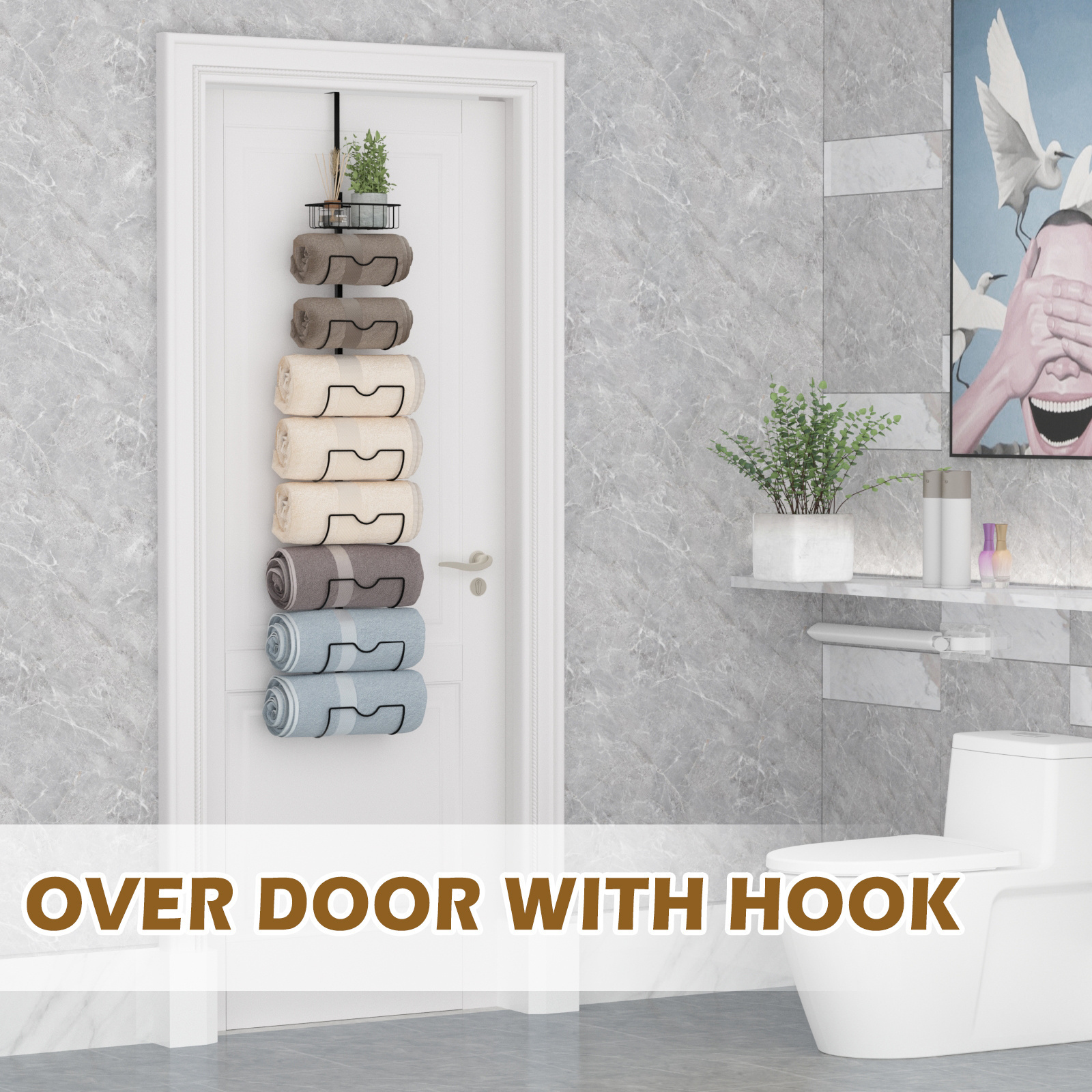 Wall Mount & Over door hanging bathroom storage towel rack Adjustable Compartments Iron Towel Holder Wine Rack