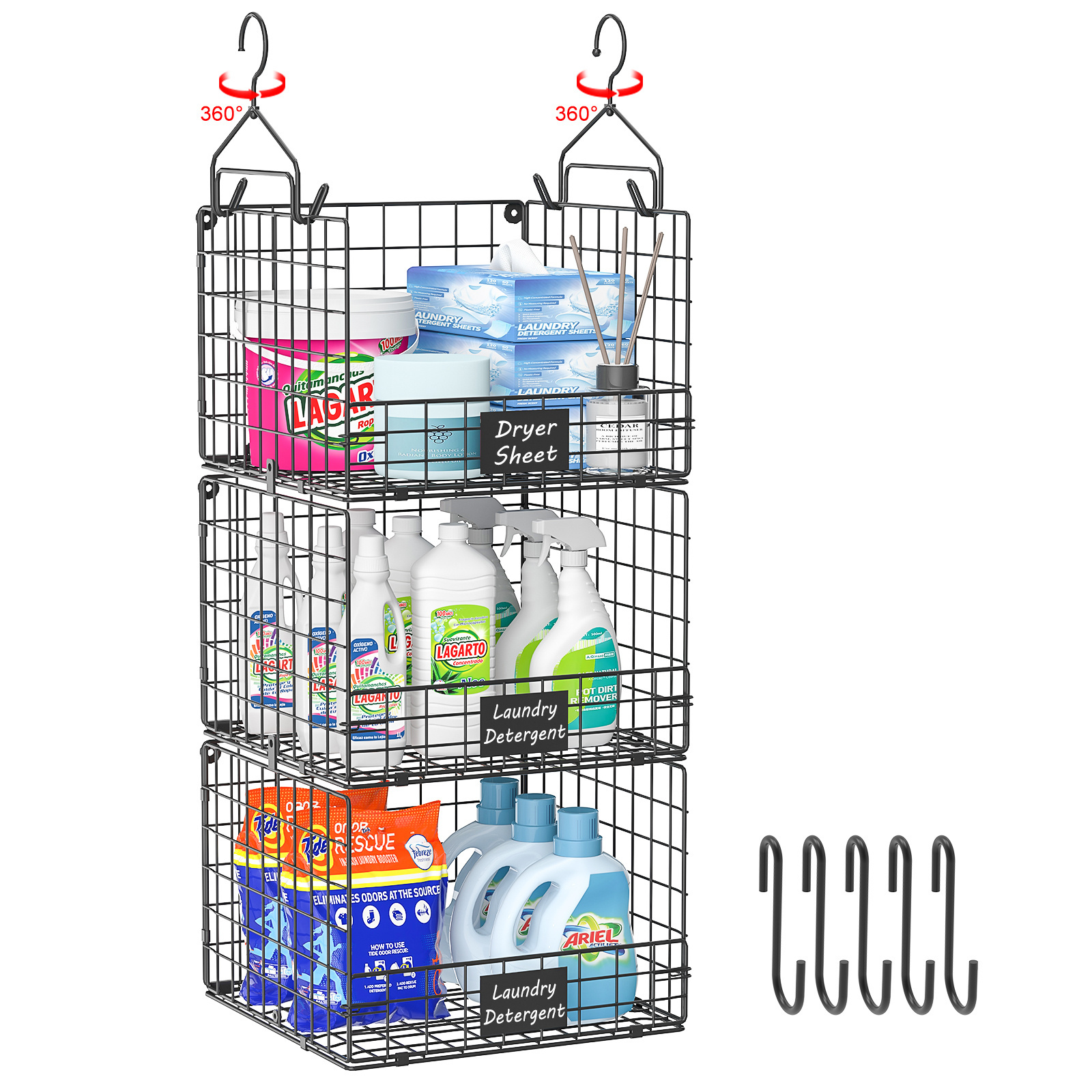 Reasonable Price Foldable Metal Wire Laundry Storage Baskets Organizer 3 Tier Hanging Bathroom Counter Top Organizer Shelf