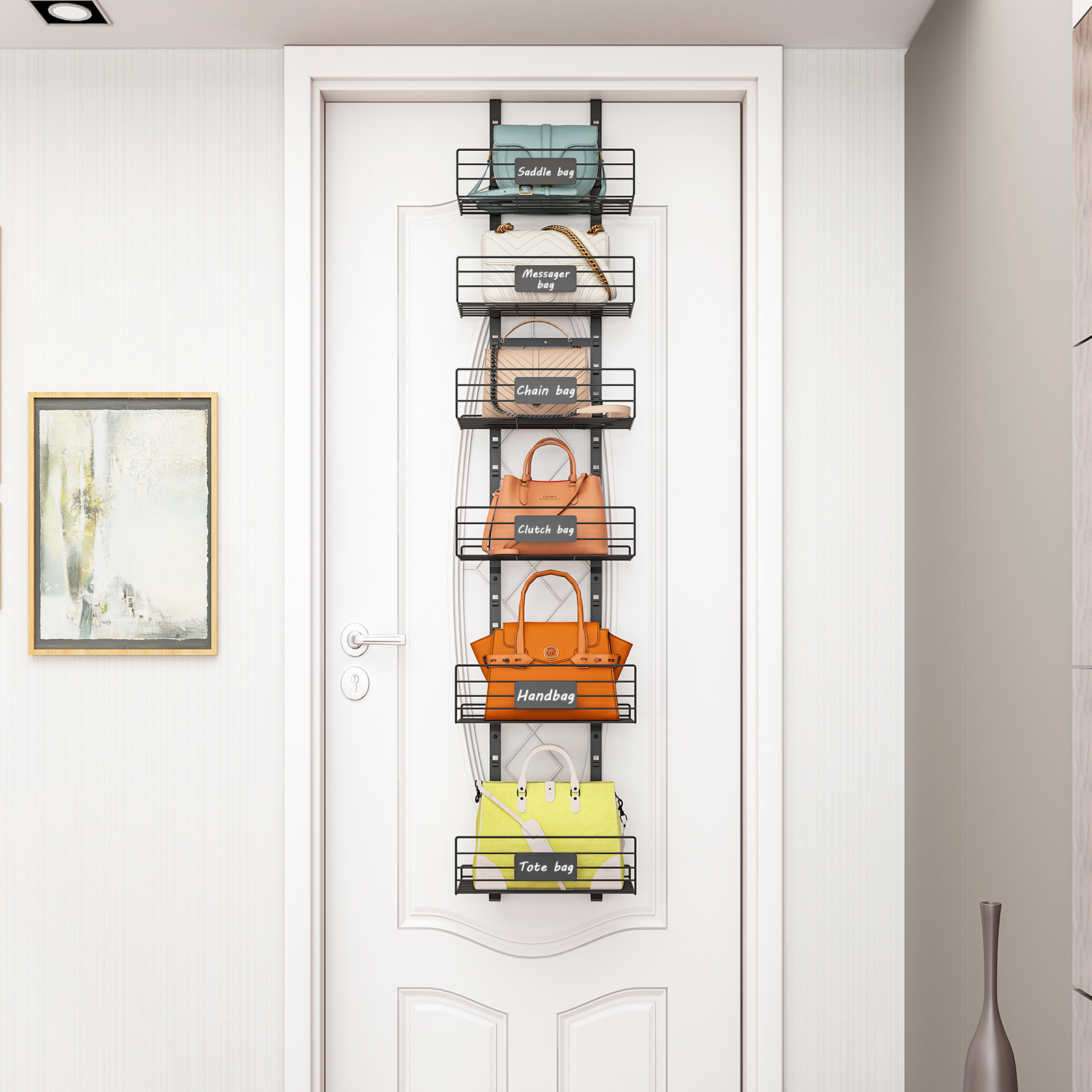 Storage bag wardrobe closet deta organizer hanger hanging over cabinet metal over the door organizer