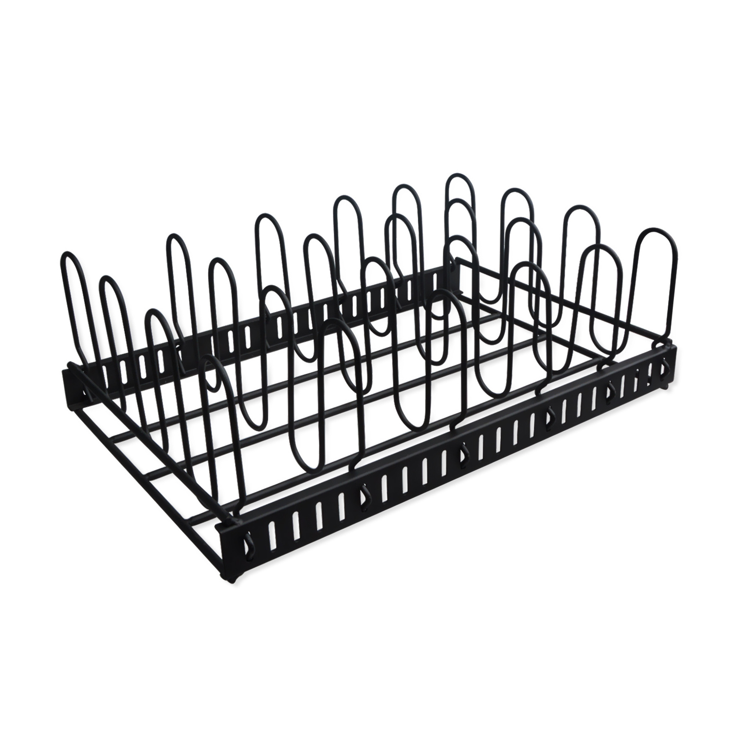 Adjustable 6 dividers storage holder rack cabinets cupboards pantry shelves drawers black metal food container lid organizer