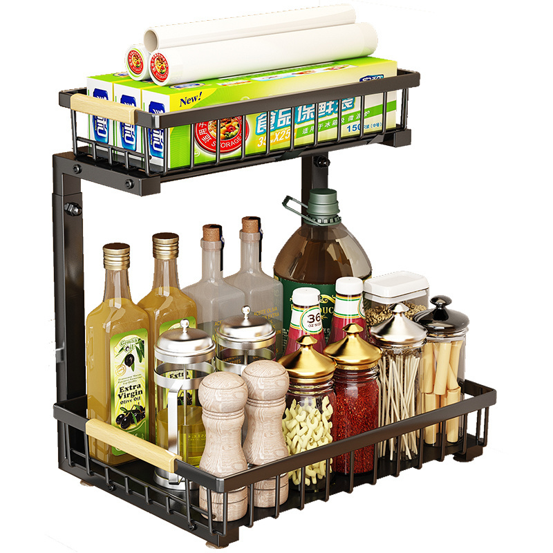 Under Sink Metal Organizer 2 Tier Black Metal Expandable Kitchen Bathroom Cabinet Under The Sink Organizer