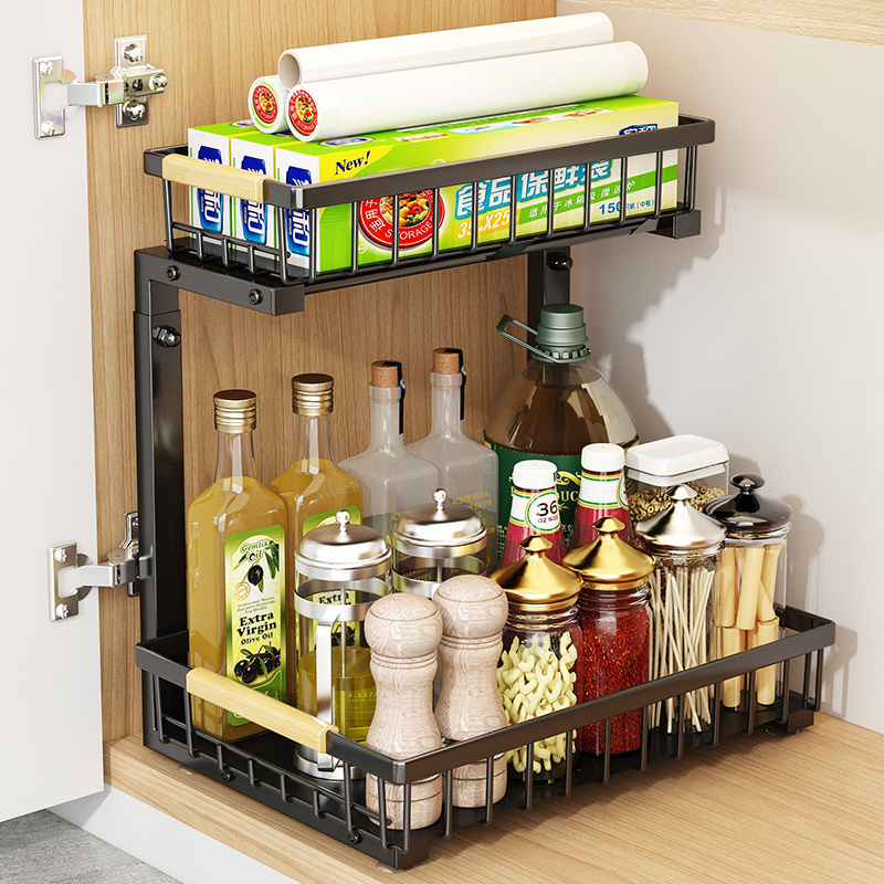 Under Sink Metal Organizer 2 Tier Black Metal Expandable Kitchen Bathroom Cabinet Under The Sink Organizer