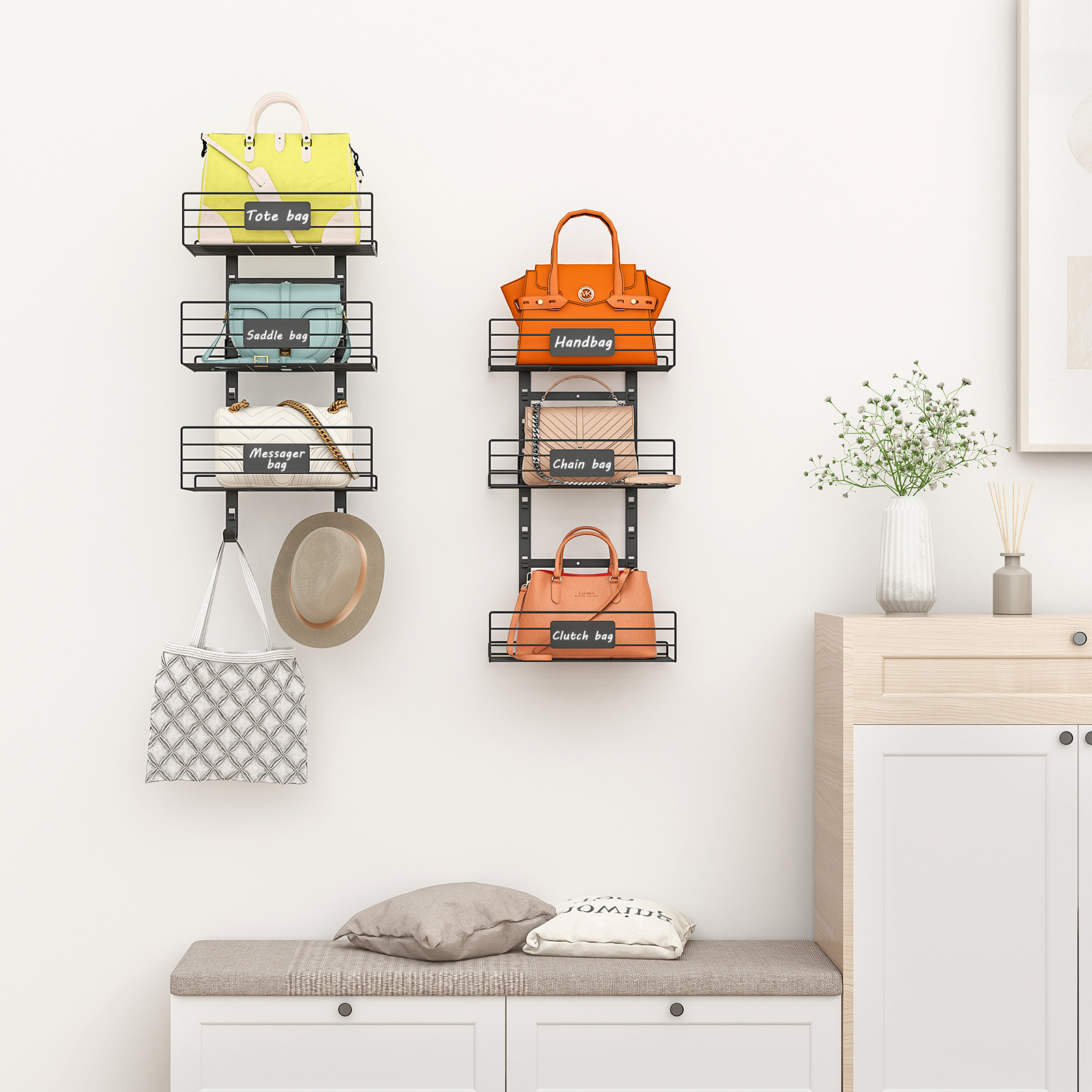 6 Tier Bag Closet Organizer Hanger Metal Over The Door Hanging Organizer Purse Handbag Organizer Rack