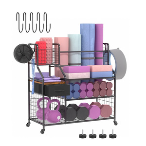 Home Gym Garage Sports Equipment Yoga Mat Dumbbells Kettlebells Foam Roller Ball Storage Organizer Rack with Baskets and Hooks