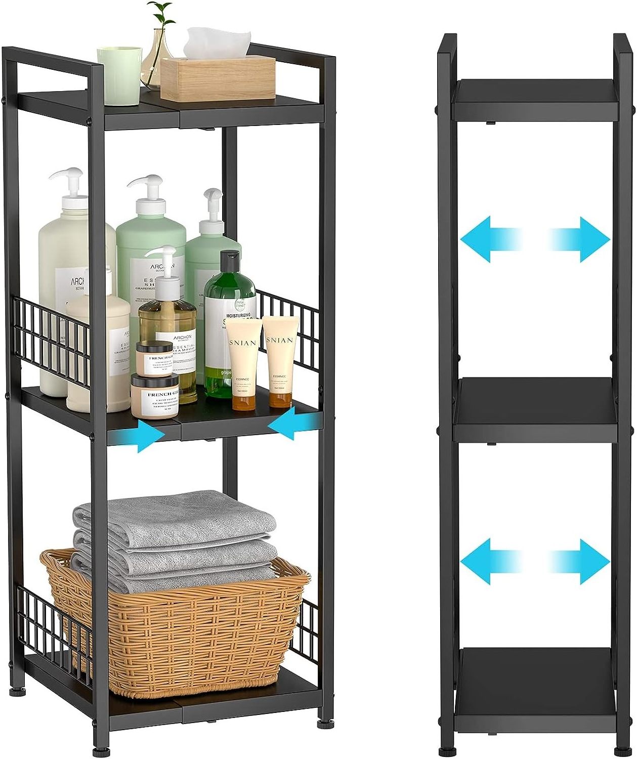 Toilet Paper Holder Bathroom Storage Rack 3-Tier Expandable Narrow Space Storage Metal Bathroom Rack Shelf