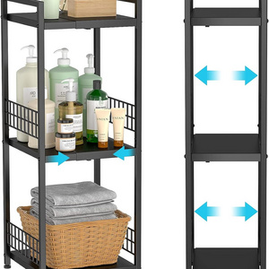 Toilet Paper Holder Bathroom Storage Rack 3-Tier Expandable Narrow Space Storage Metal Bathroom Rack Shelf