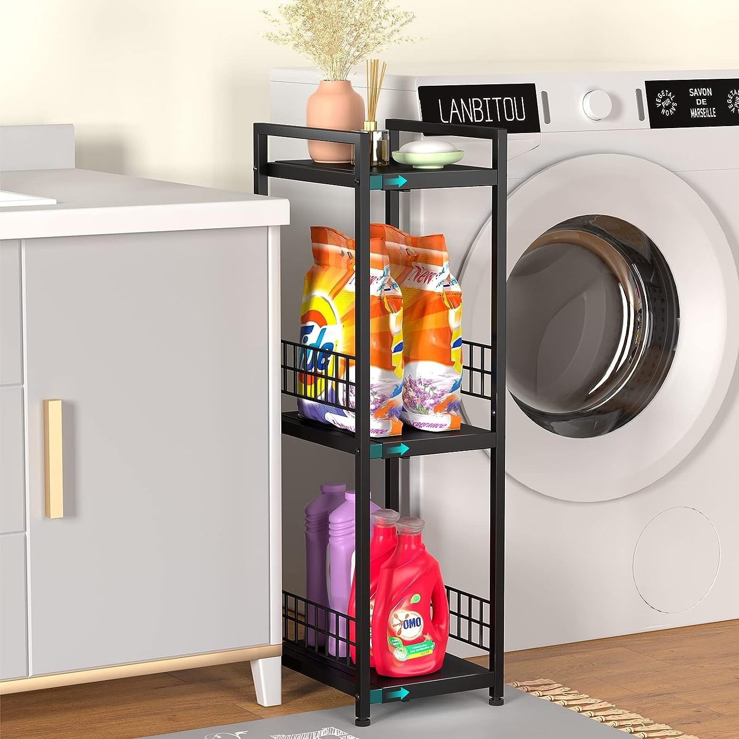 Toilet Paper Holder Bathroom Storage Rack 3-Tier Expandable Narrow Space Storage Metal Bathroom Rack Shelf