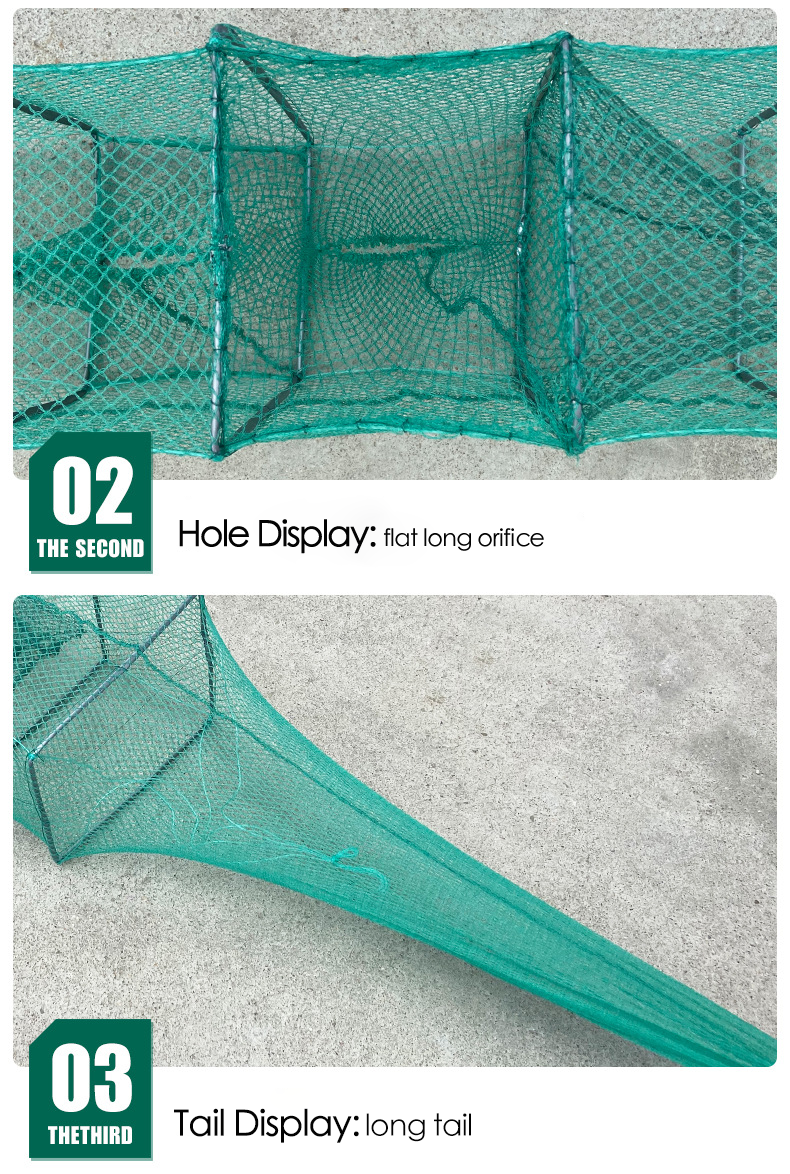 High Quality Crayfish Crab Long Train Collapsible Fish Harvesting Trap Lobster Pot for Aquaculture Fish Faming