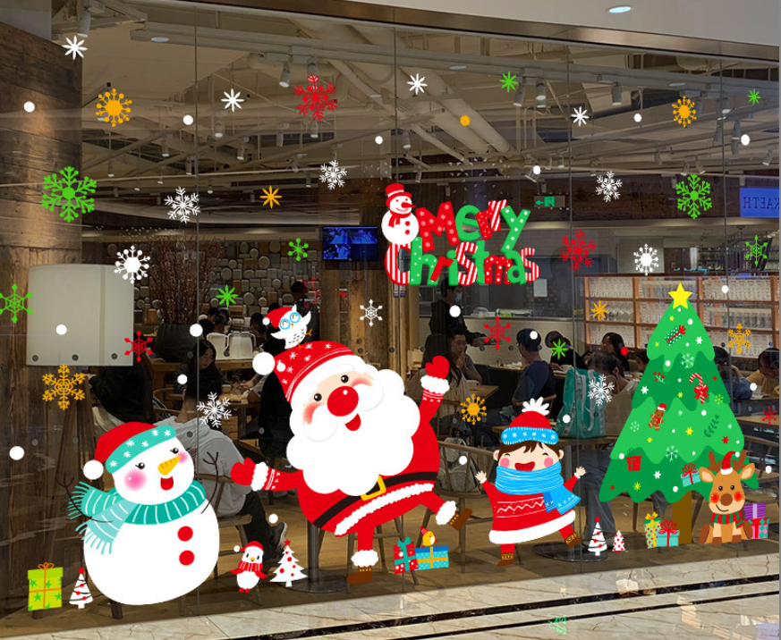 New Year Christmas decorations stickers Christmas trees snowflakes scene decoration shop window stickers glass door stickers