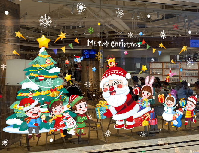 New Year Christmas decorations stickers Christmas trees snowflakes scene decoration shop window stickers glass door stickers