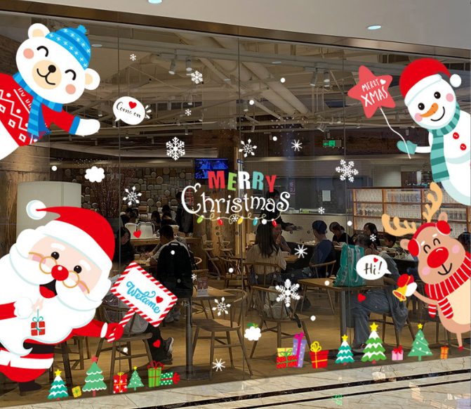 New Year Christmas decorations stickers Christmas trees snowflakes scene decoration shop window stickers glass door stickers