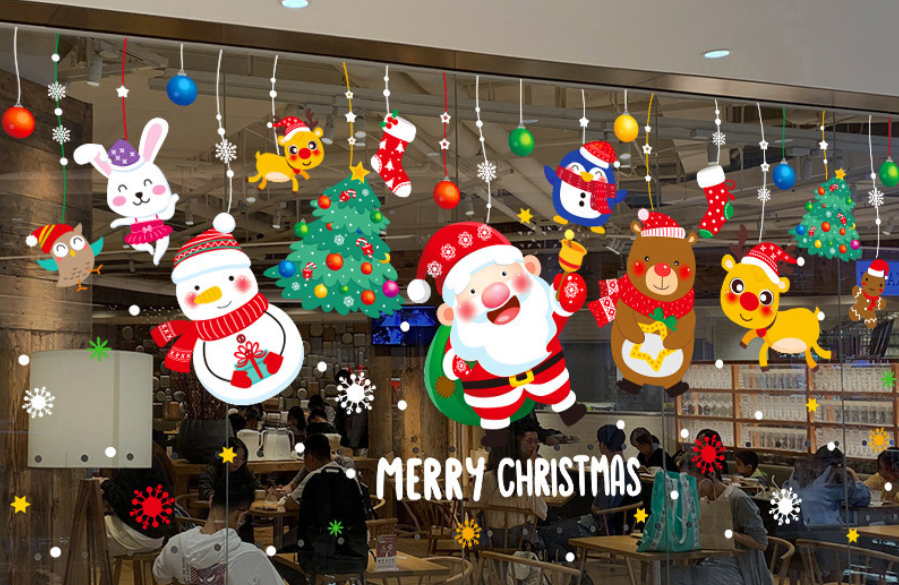 New Year Christmas decorations stickers Christmas trees snowflakes scene decoration shop window stickers glass door stickers