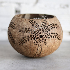 Handmade coconut tealight candle holder, Palm leaf hand carved coconut tealight holder