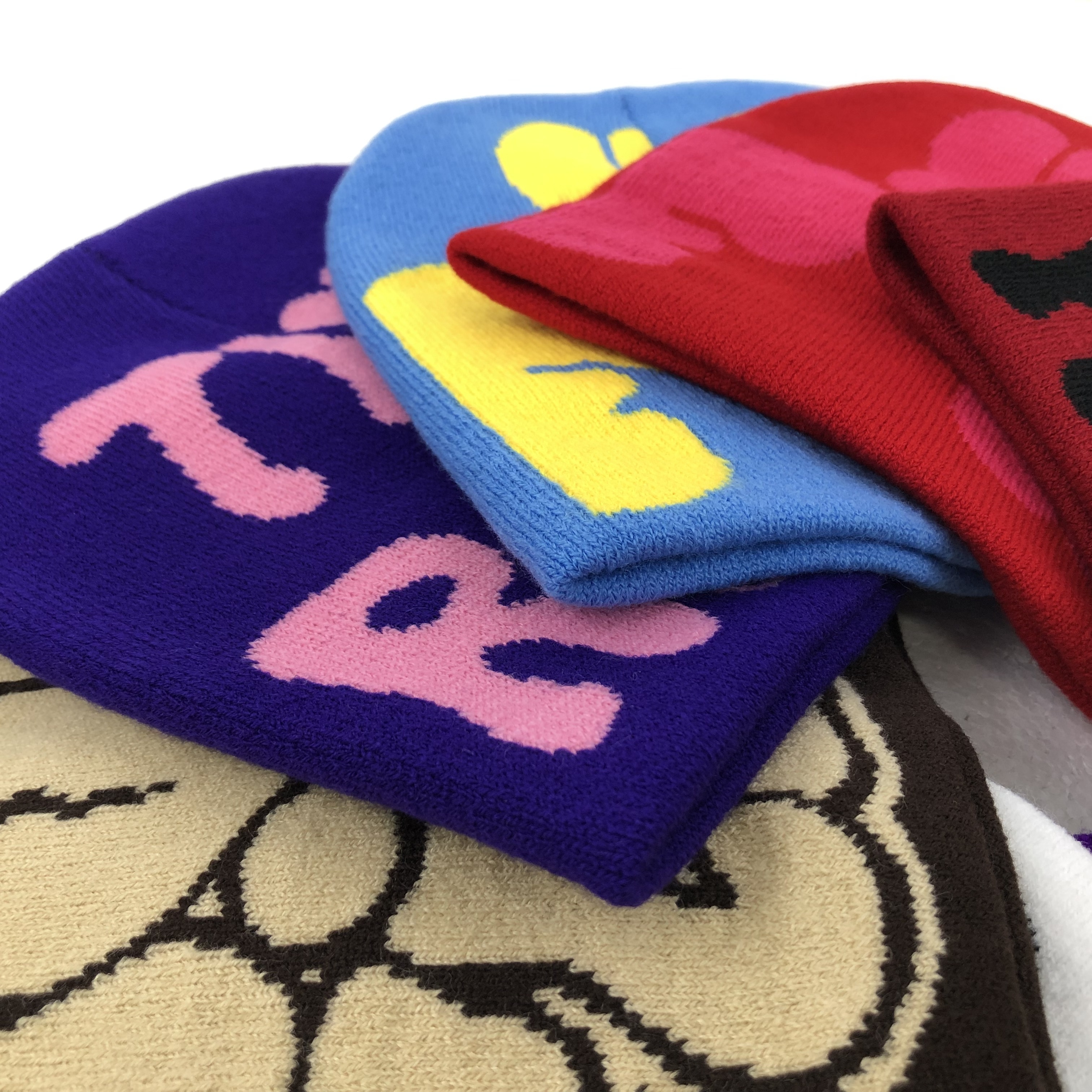 y2k acrylic skull mea culpa designer jacquard all over print custom letter logo manufacturer with knitted winter hats beanie