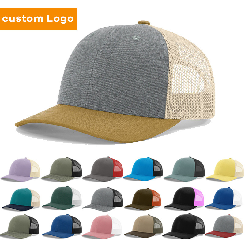 6 panel embroidered style 112 blanks camo puff print Custom Men Premium Customized Leather Patch Logo Mesh Trucker hats Cap