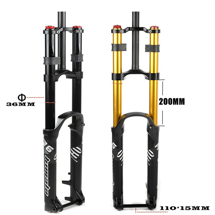 Bicycle Double Crown Air Suspension Fork Hydraulic Lock Out Bike Fork 27.5/29inch Straight Tube Thru Axle Cycle fork 110*15mm