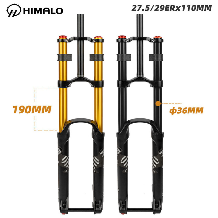 Bicycle Double Crown Air Suspension Fork Hydraulic Lock Out Bike Fork 27.5/29inch Straight Tube Thru Axle Cycle fork 110*15mm