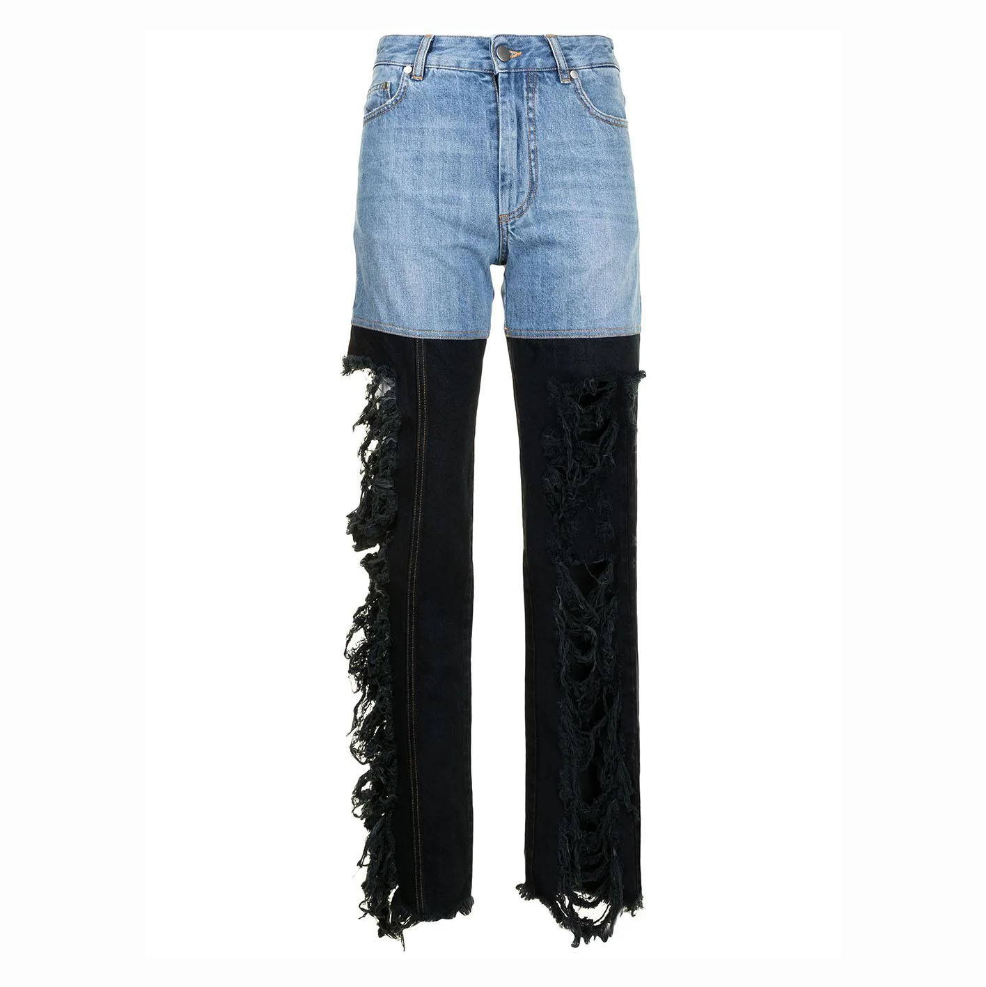 High Quality Streetwear Women High Waisted Straight Leg Jeans Color Contrast Patchwork Ripped Loose Fit Ladies Sexy Party Jeans