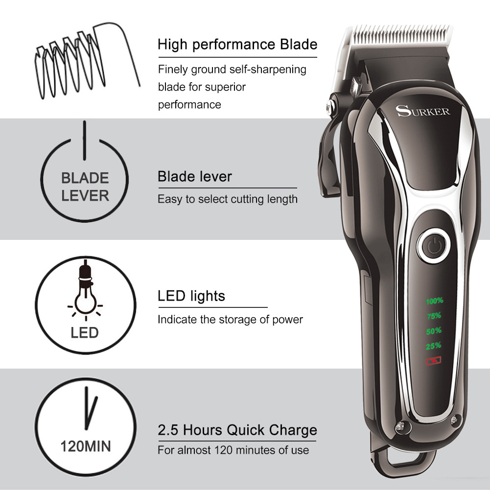 SURKER  High-Power Men's Household Clippers LCD Electric Hair Trimmer