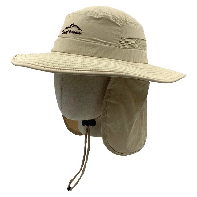 High quality 100%polyester outdoor UV protection fishing sun hat mesh breathable bucket hat with wide brim and neck cover