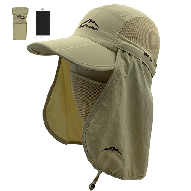 Manufacture custom 100% polyester sun block fishing hat foldable sun visor neck flap baseball cap legionnaire hiking cap