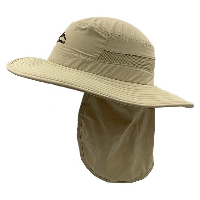 High quality 100%polyester outdoor UV protection fishing sun hat mesh breathable bucket hat with wide brim and neck cover