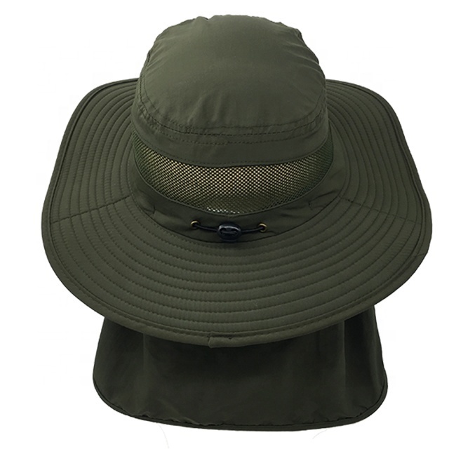 High quality 100%polyester outdoor UV protection fishing sun hat mesh breathable bucket hat with wide brim and neck cover