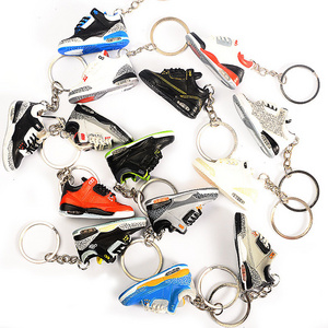 Wholesale stock sports tennis basketball foam gym shoe key chain 3d sneaker mini shoe keychain with mini box