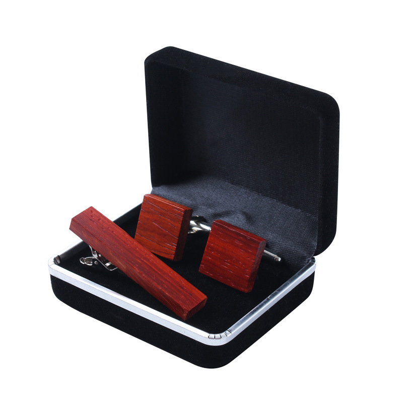 personalized high quality custom manufacturers wood cufflinks and tie clip set