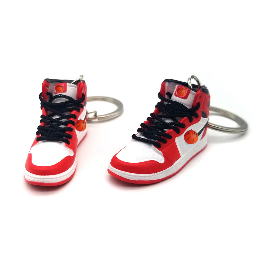 Wholesale stock sports tennis basketball foam gym shoe key chain 3d sneaker mini shoe keychain with mini box