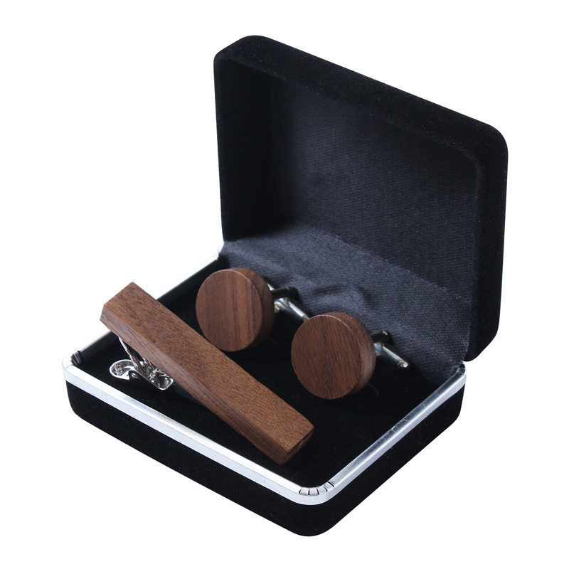 personalized high quality custom manufacturers wood cufflinks and tie clip set