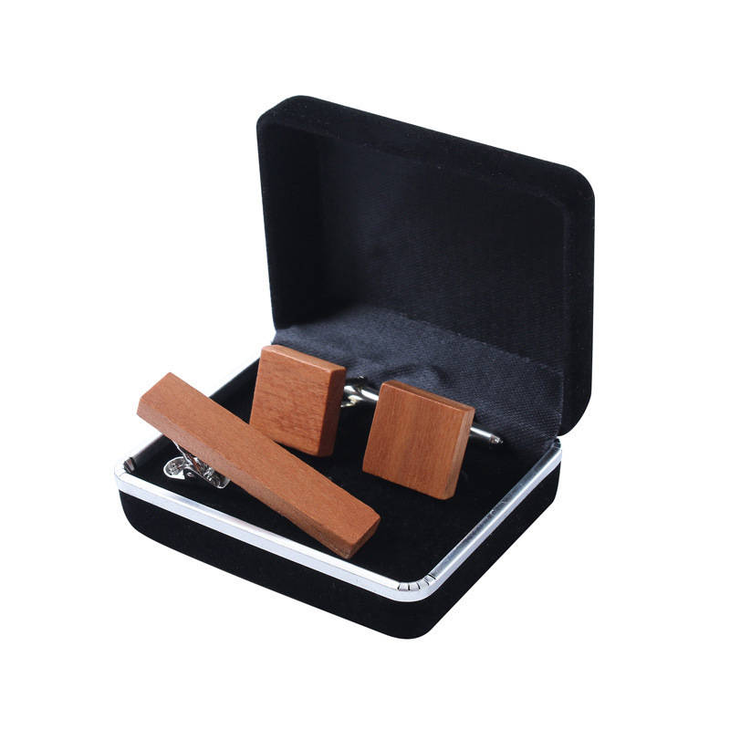 personalized high quality custom manufacturers wood cufflinks and tie clip set