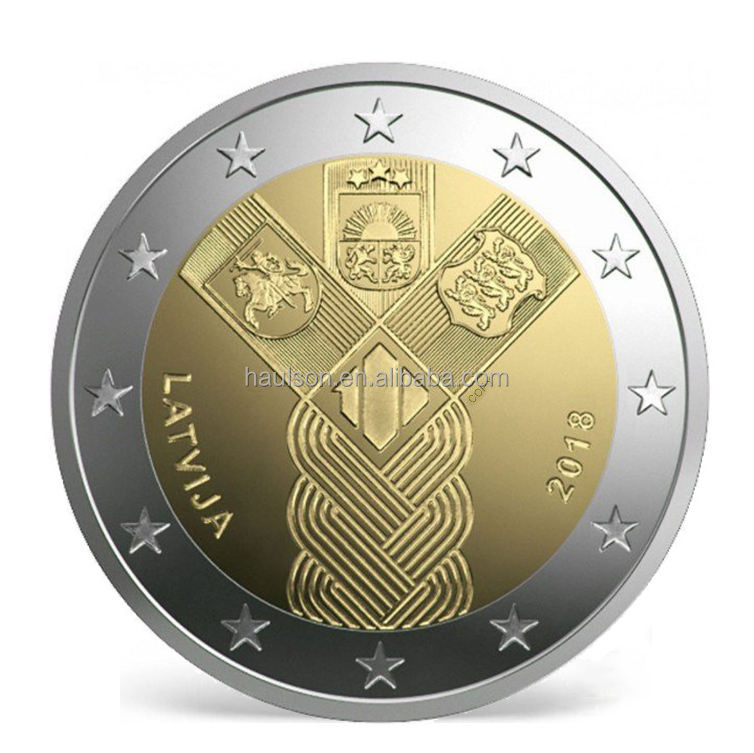 Promotional Custom New Eur-o Metal Coin Souvenir Europe Two Tone Plating Copy 2 Euro Style Commemorative Coins