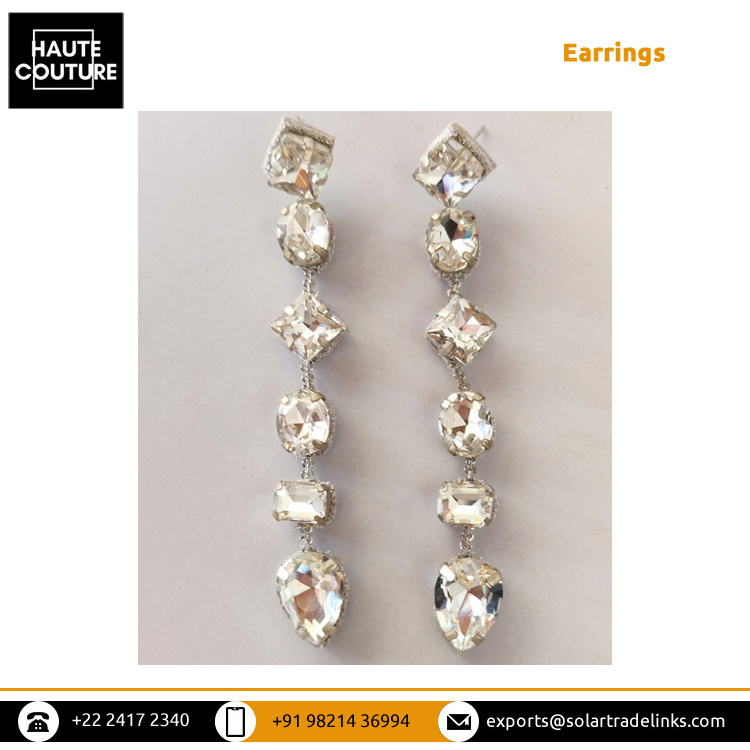 Elegant Classic Pair Bridal Wear Hand Made Fashion Jewelry Six Crystal Made Drop Earrings for Women at Lowest Price