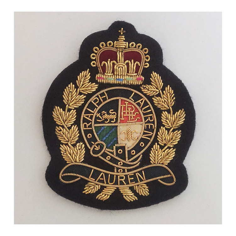 Stylish 7x9cm Hand-Embroidered Bullion Badges Custom Brand Handmade Sew-On Emblems from Indian Manufacturer