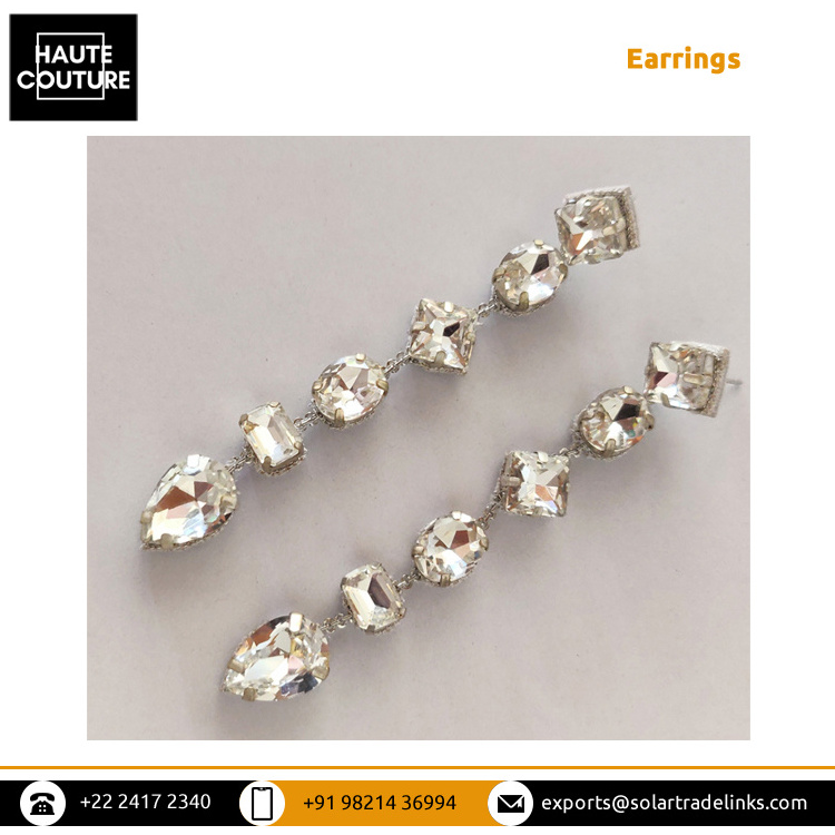 Elegant Classic Pair Bridal Wear Hand Made Fashion Jewelry Six Crystal Made Drop Earrings for Women at Lowest Price